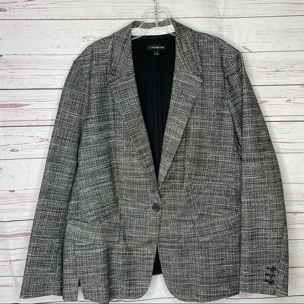 Women's Lane Bryant Black White Tweed Career Blazer Jacket Size 22 One button